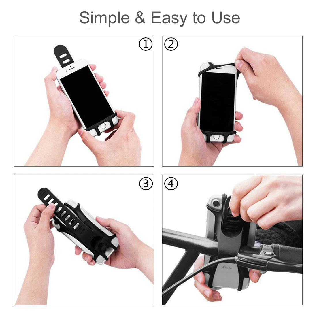 Soporte universal de silicona para celular, ideal para motos y bicicletas. Ajuste seguro al manillar y compatible con iPhone, Xiaomi y todos los smartphones. ¡Resistente, flexible y perfecto para tus recorridos!