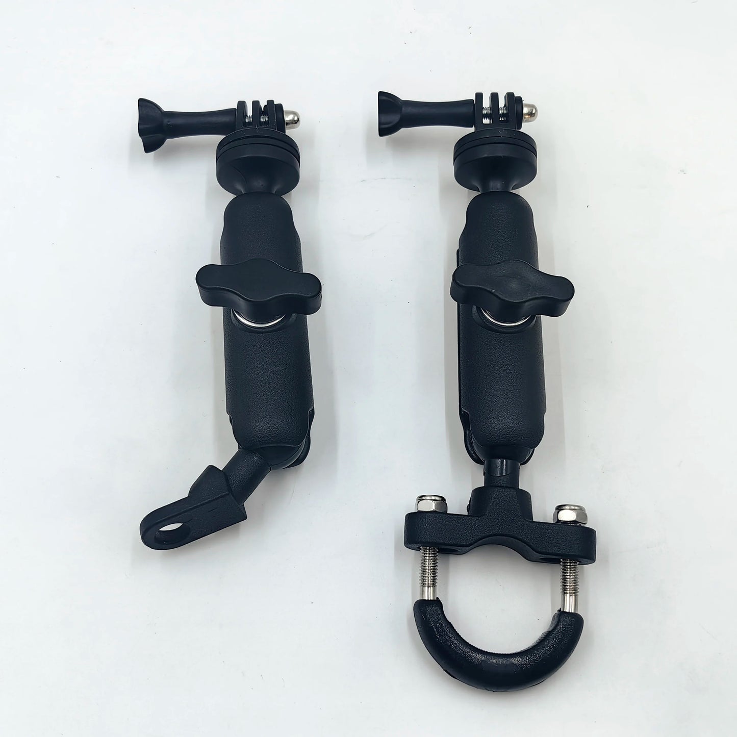 Soporte resistente para GoPro, Insta360 o DJI Action. Compatible con manubrio o retrovisor de motos y bicicletas. Ideal para grabaciones deportivas, viajes y contenido extremo.