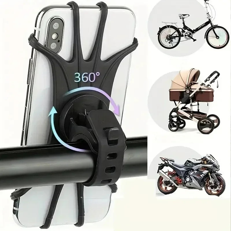 Soporte giratorio 360° para celular VIKEFON compatible con todas las motos y bicicletas. Diseño universal, seguro y resistente, ideal para cualquier smartphone.